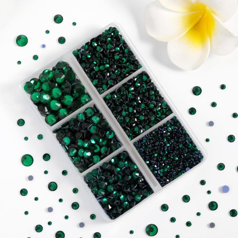 BEADSLAND Hotfix Rhinestones 3960pcs, Green Rhinestone for Clothes, Hot Fix Crystals Rhinestones with Tweezers and Wax Pencil Kit,Mixed 5 Sizes, SS6-SS30, Emerald - Image 2